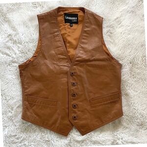 Vintage Leather Vest Mens 42 Tan